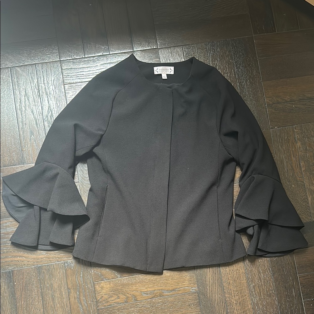 Nanette Lepore Black Ruffle Sleeve Blazer